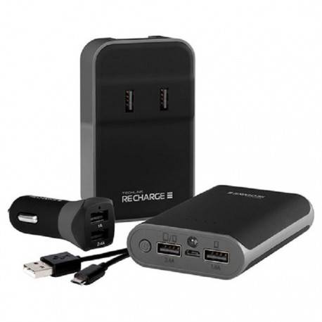 Recharge Kit de cargadores: Cargador de viaje + 2 Cargadores Negro - Envío Gratuito