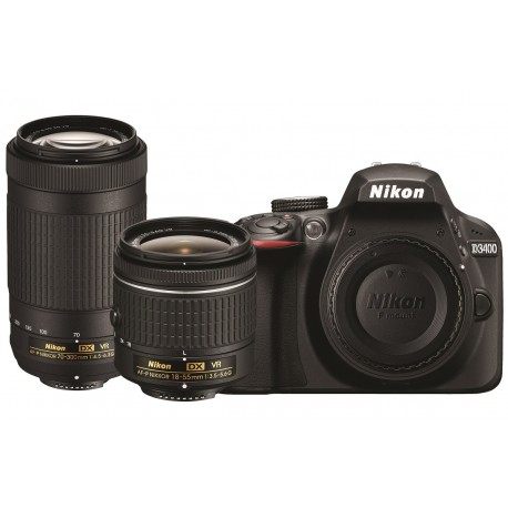 Nikon Cámara D3400 con lentes 18-55mm + 70-300mm Negro - Envío Gratuito